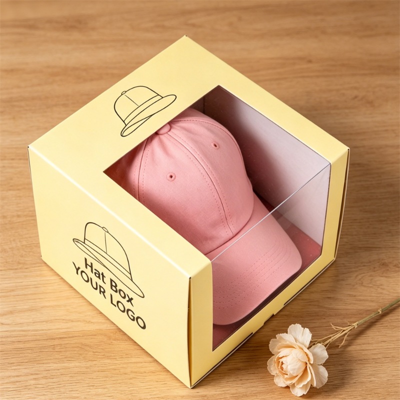 Clear Window White Hat Box Display Case