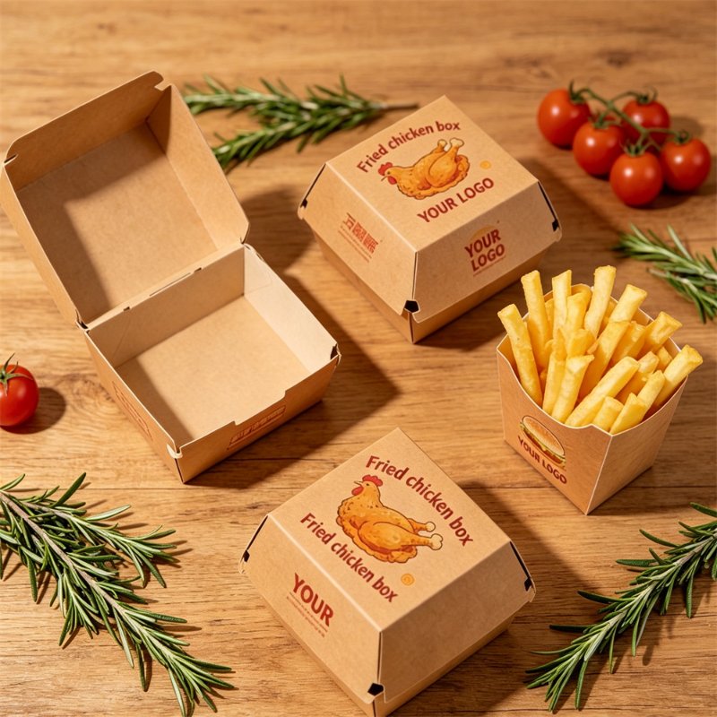 Custom Greaseproof Kraft Fried Chicken Box