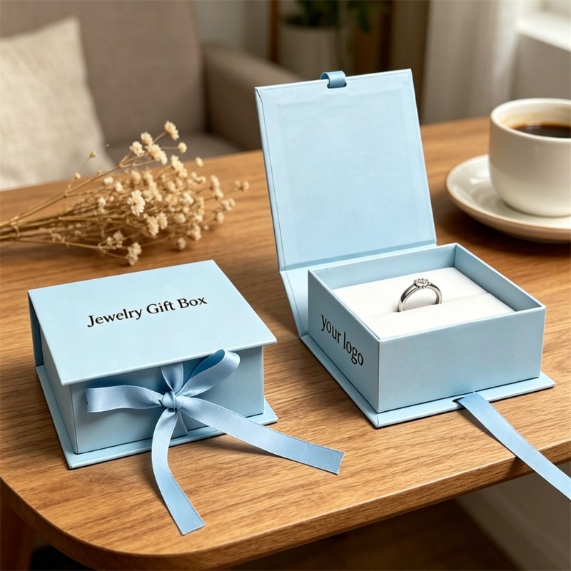 Blue Bowknot Jewelry Gift Box For Ring And Earrings Packaging