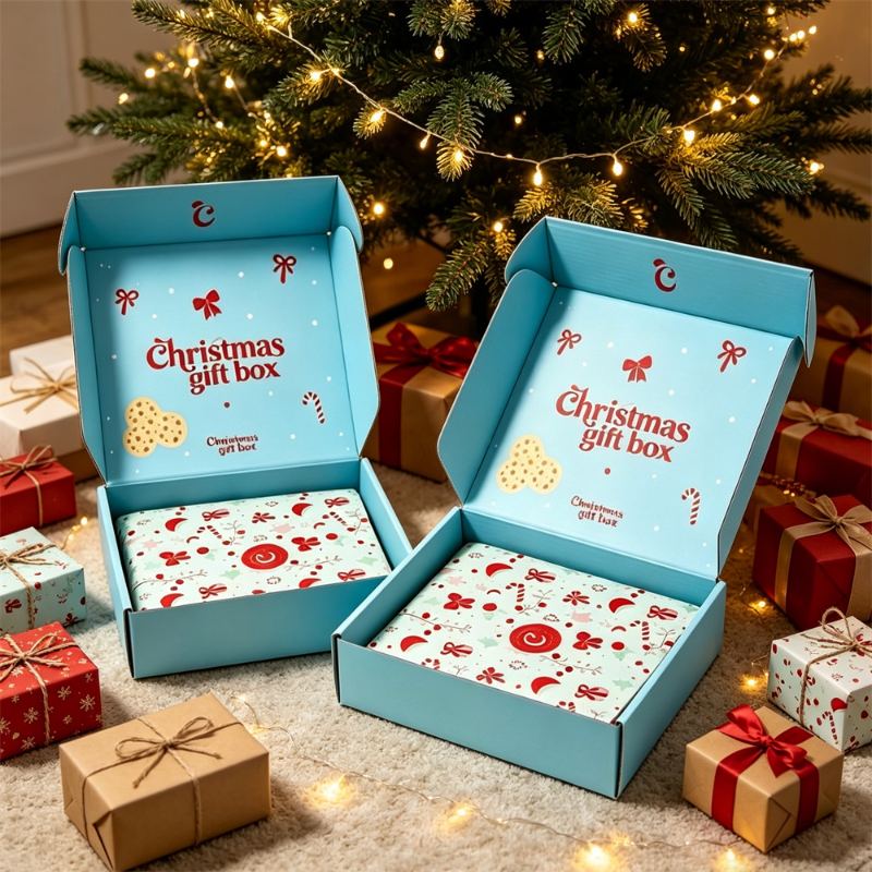 Blue Christmas Gift Box Set With Color Printing