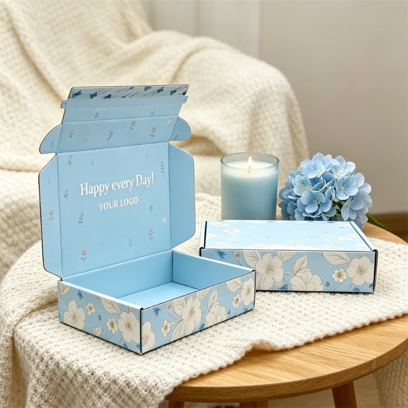 Blue Folding Style Gift Packaging Box With Floral Pattern