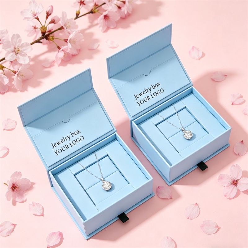 Blue Jewelry Box For Necklace And Earrings Packaging