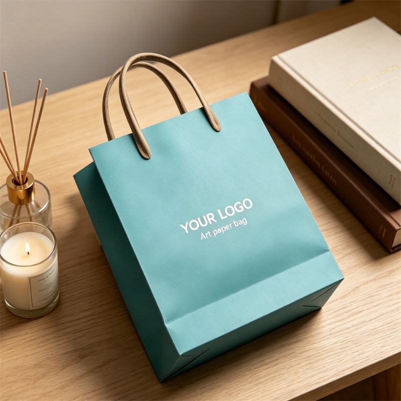 Blue Premium Art Paper Bag With Cotton Rope Handles