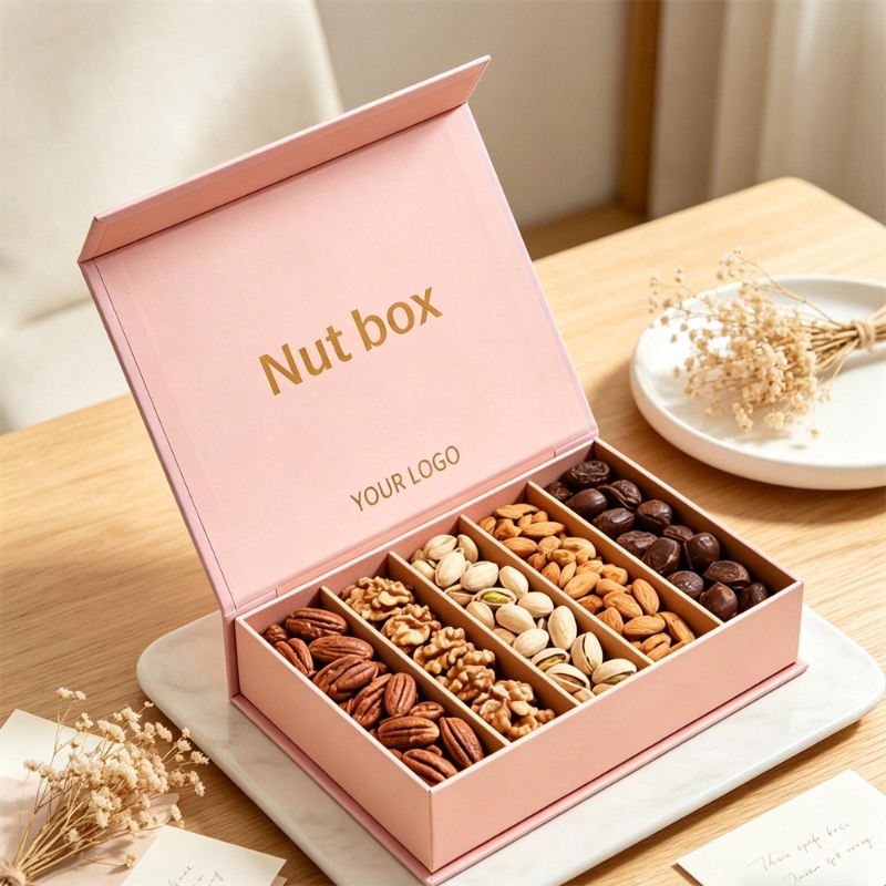 Custom Pink Premium Nut Gift Box with Compartment for Holiday