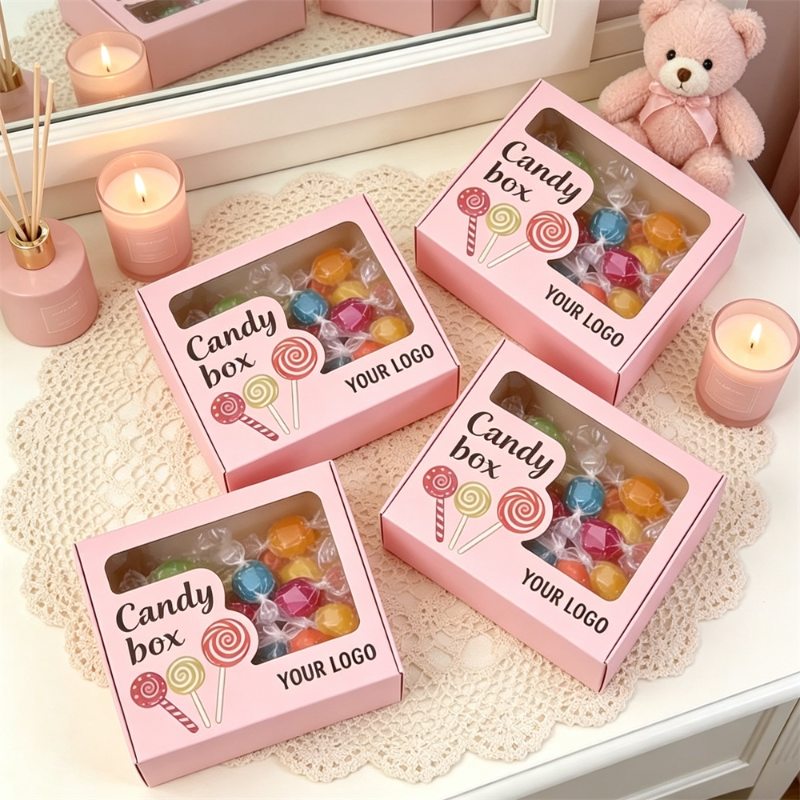 Custom Pink Windowed Candy Packaging Box