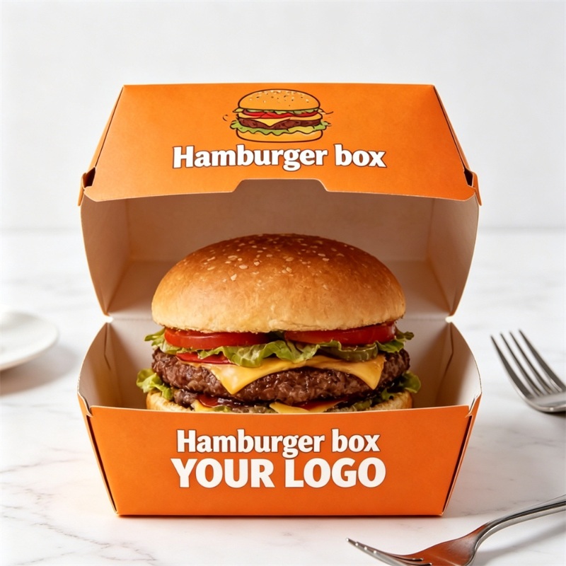 Custom Printed Burger Boxes With Logo In Vibrant Orange