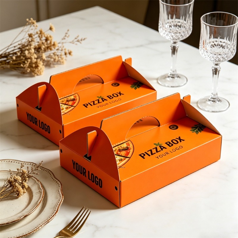 Custom Printed Orange Pizza Delivery Box With Handle