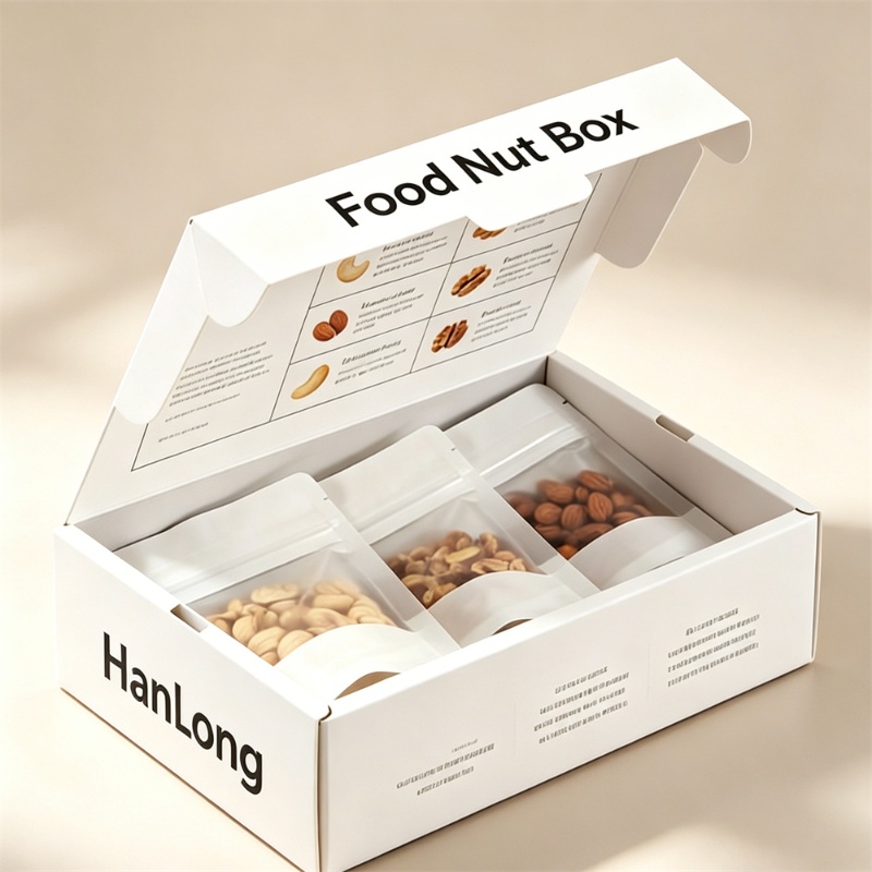 Custom White Food Nut Box with Individual Bag Packaging