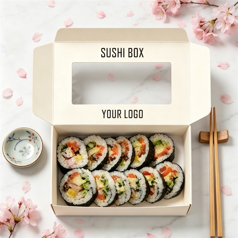 Custom White Sushi Box With Clear Window For Display