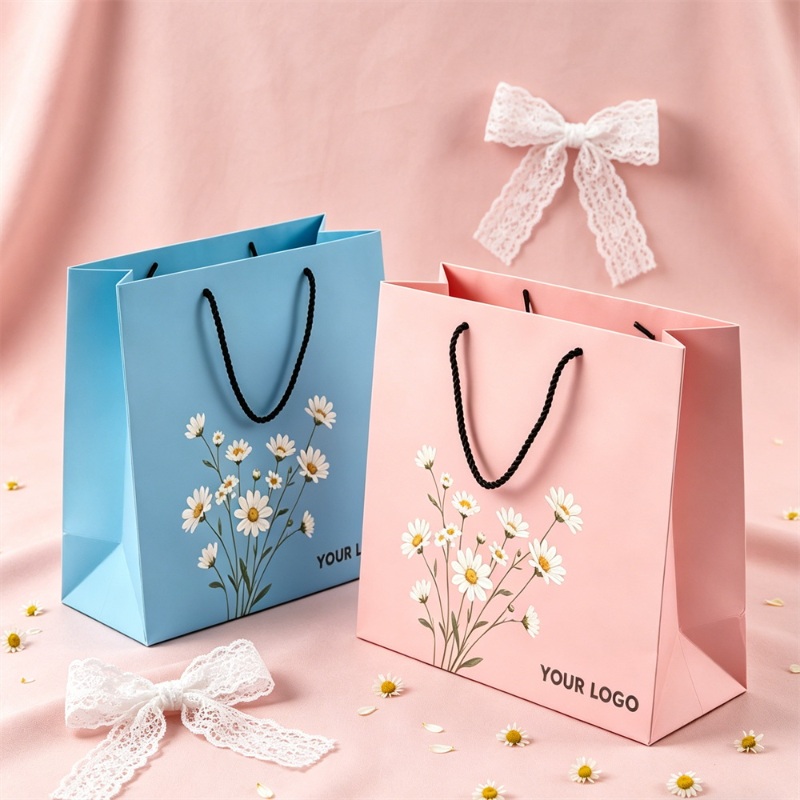 Cute Floral Daisy Paper Bags For Spring Festival Gifts