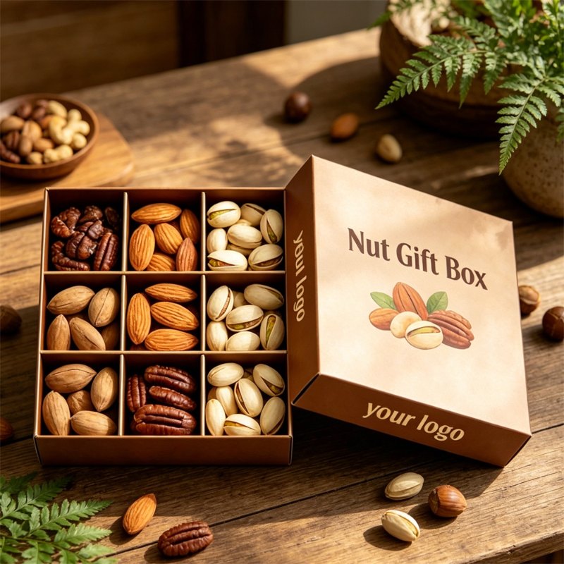 Eco Friendly Brown Nut Gift Box with 9 Grid Compartments