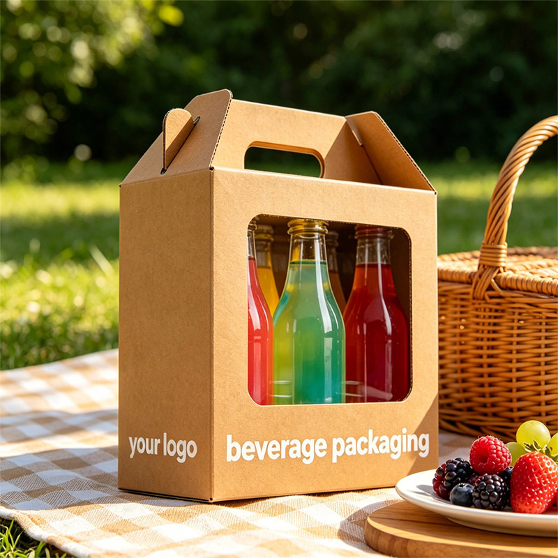 Eco-Friendly Kraft Beverage Carrier Box with Handle