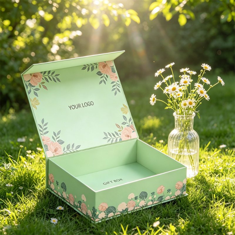 Elegant Green Floral Printed Gift Box