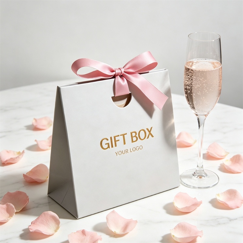 Elegant White Gift Bag With Pink Bow For Wedding And Celebration