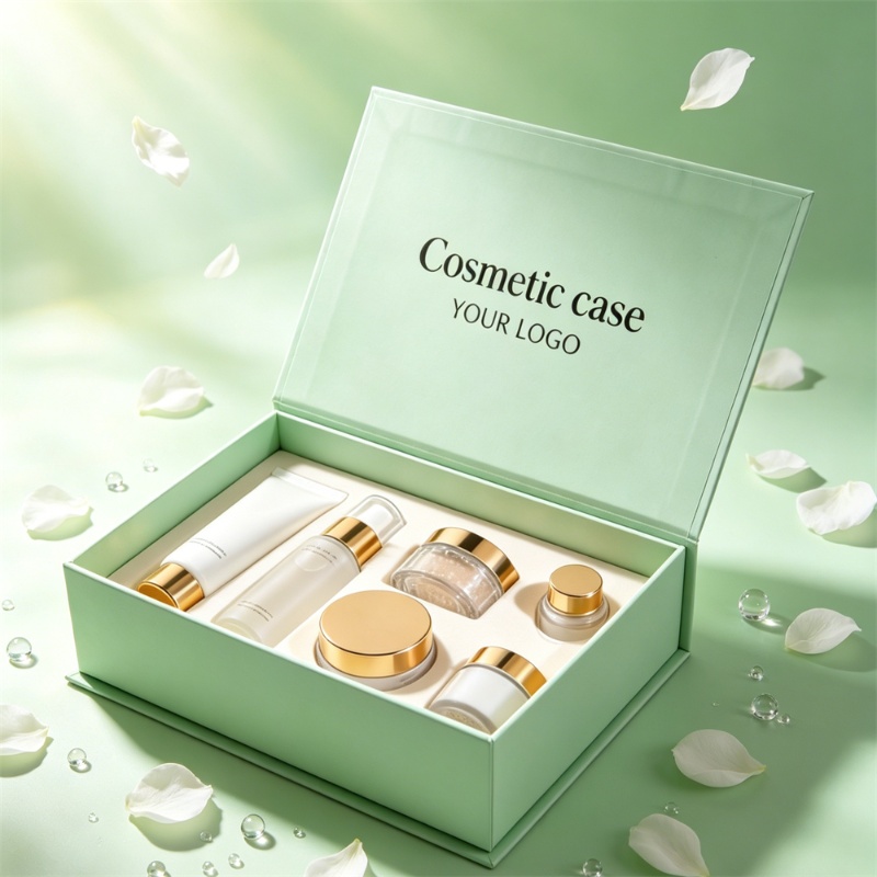 Green Cosmetic Skincare Set Packaging Box With Lid