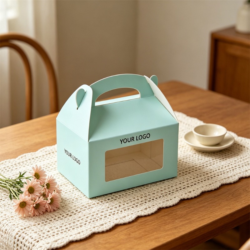 Light Blue Windowed Carry Handle Bakery Box