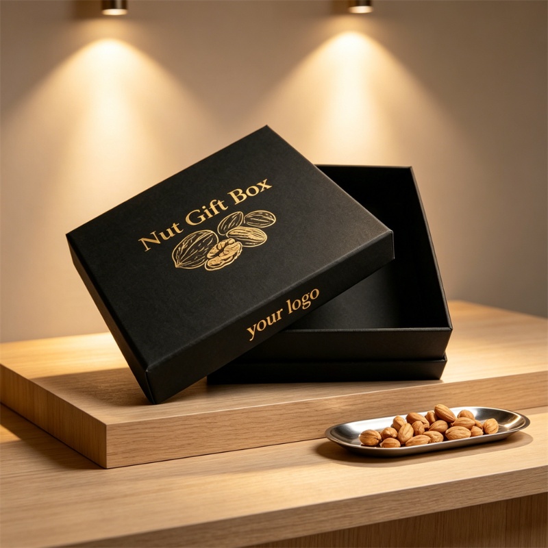 Luxury Black Nut Gift Box with Gold Logo