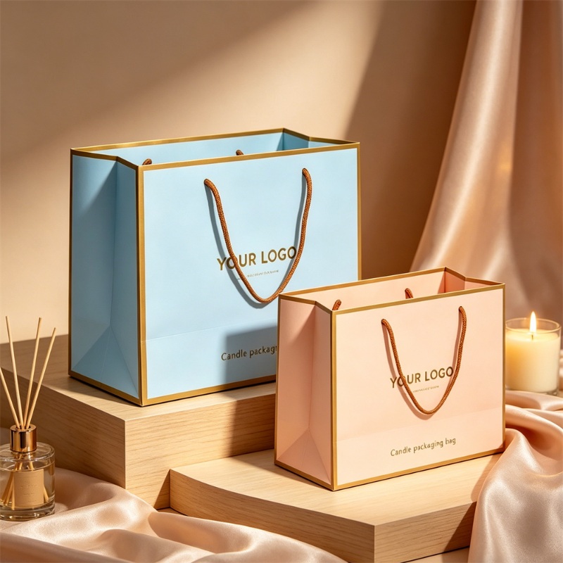 Luxury Blue Pink Gift Bags With Gold Edge Design