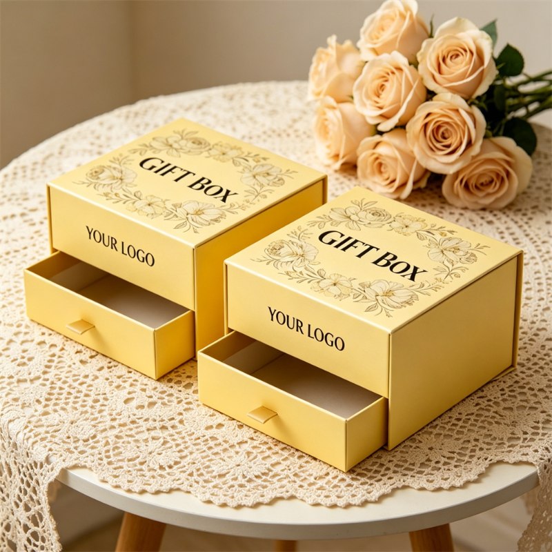 Luxury Gold Floral Drawer Box For Jewelry Packaging
