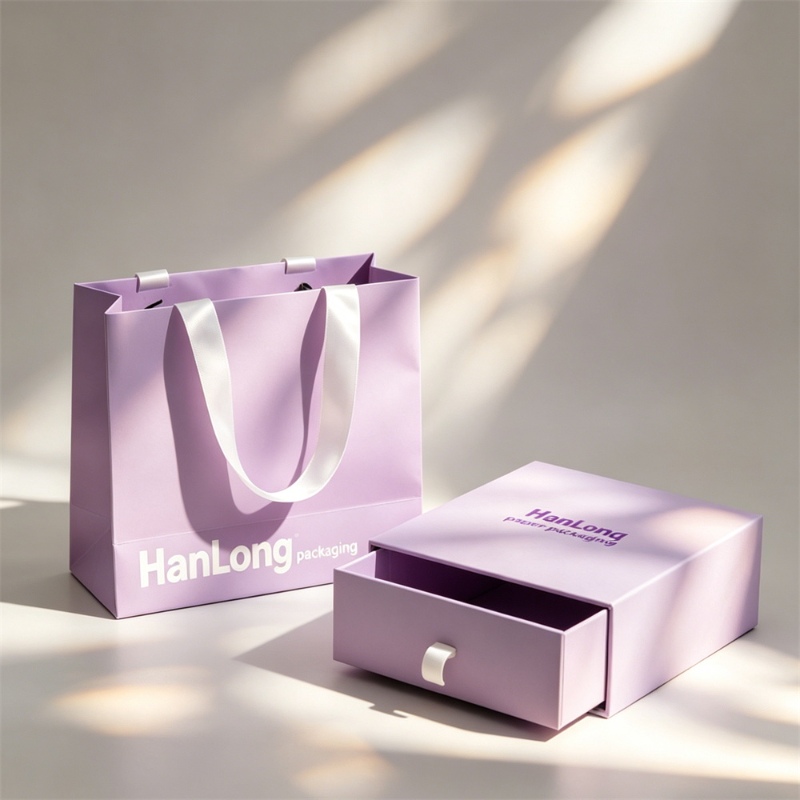 Luxury Purple Packaging Set With Drawer Box And Shopping Bag