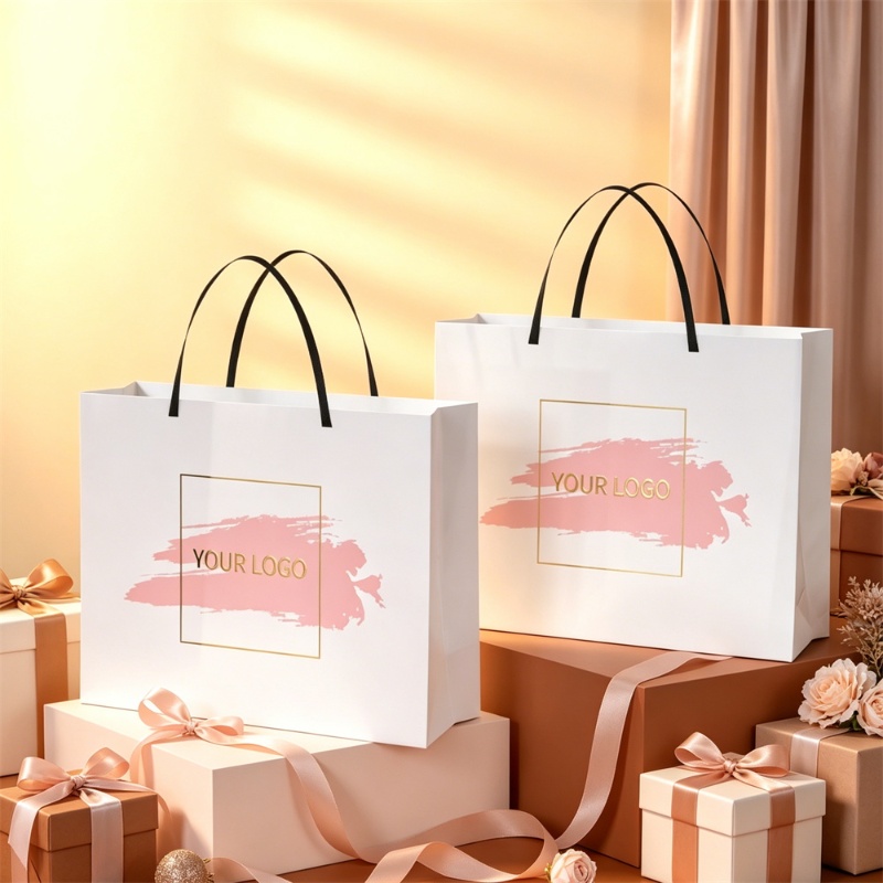 Luxury White Gift Bag With Gold Foil Brush Design