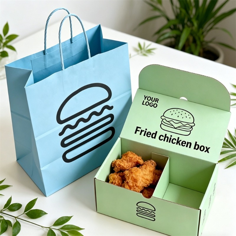 Mint Green Divided Fried Chicken Box with Lid