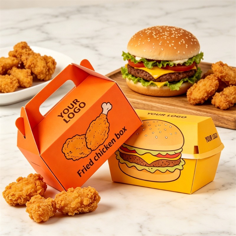 Orange Fried Chicken Carryout Box with Handle