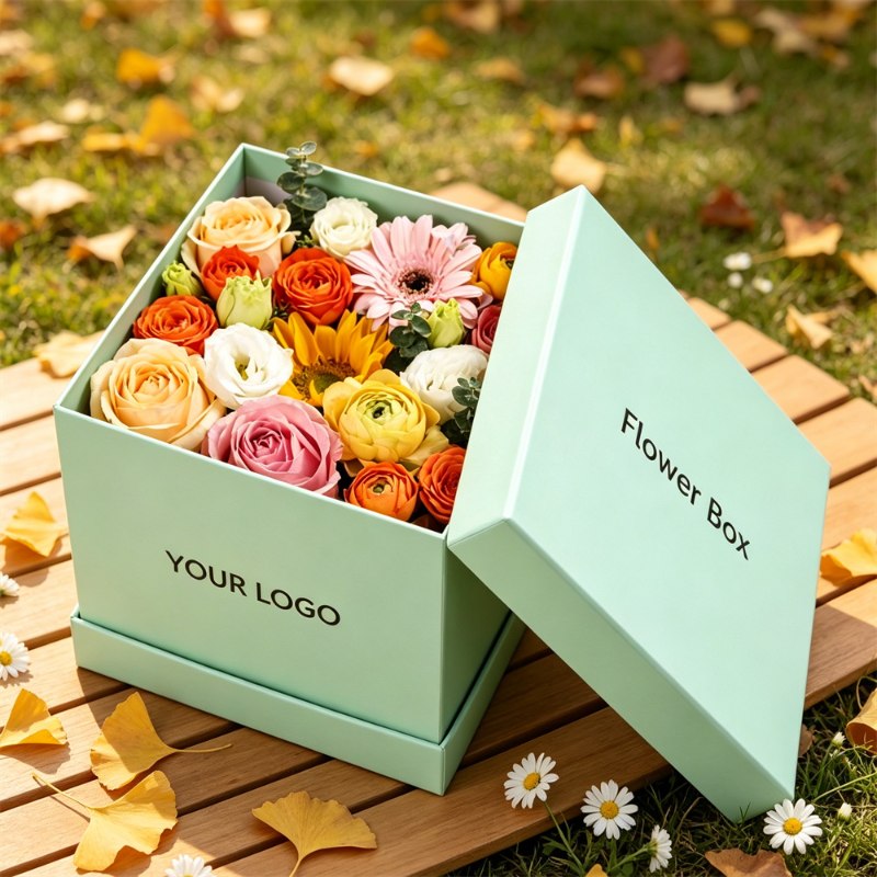 Pastel Green Floral Printed Flower Packaging Box