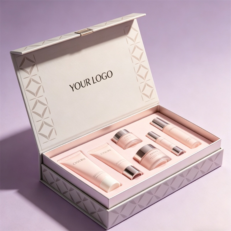 Pink Cosmetic Skincare Set Packaging Box With lid