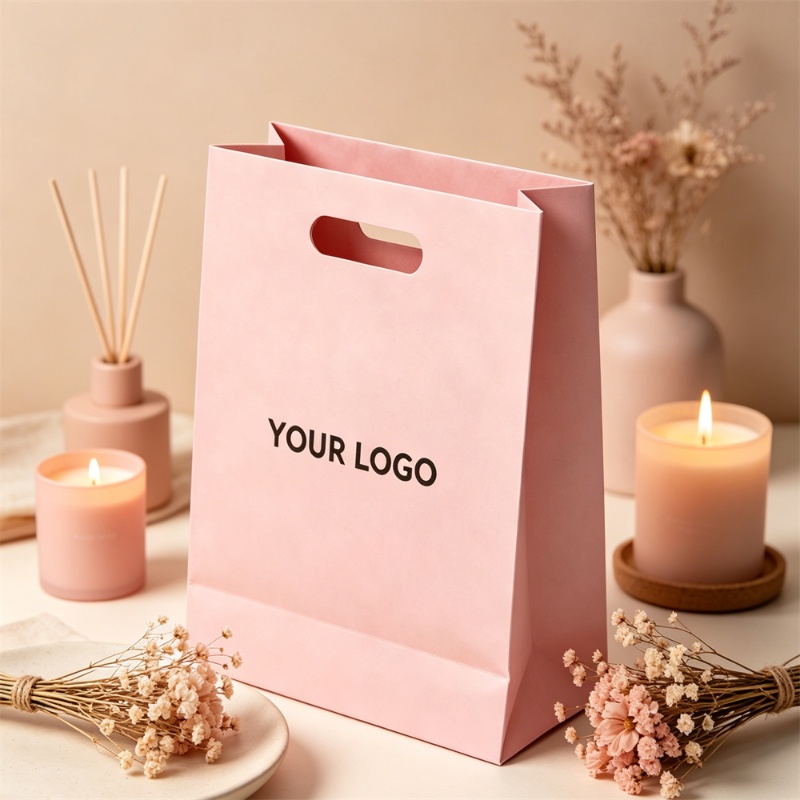 Pink Paper Gift Bag With Handle and you logo