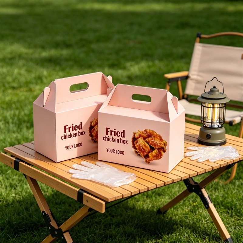Pink Printing Fried Chicken Box with Handle