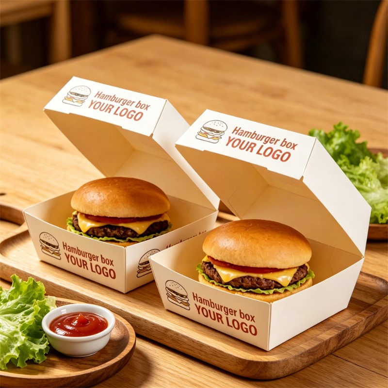 Premium Custom White Burger Boxes With Logo Printing
