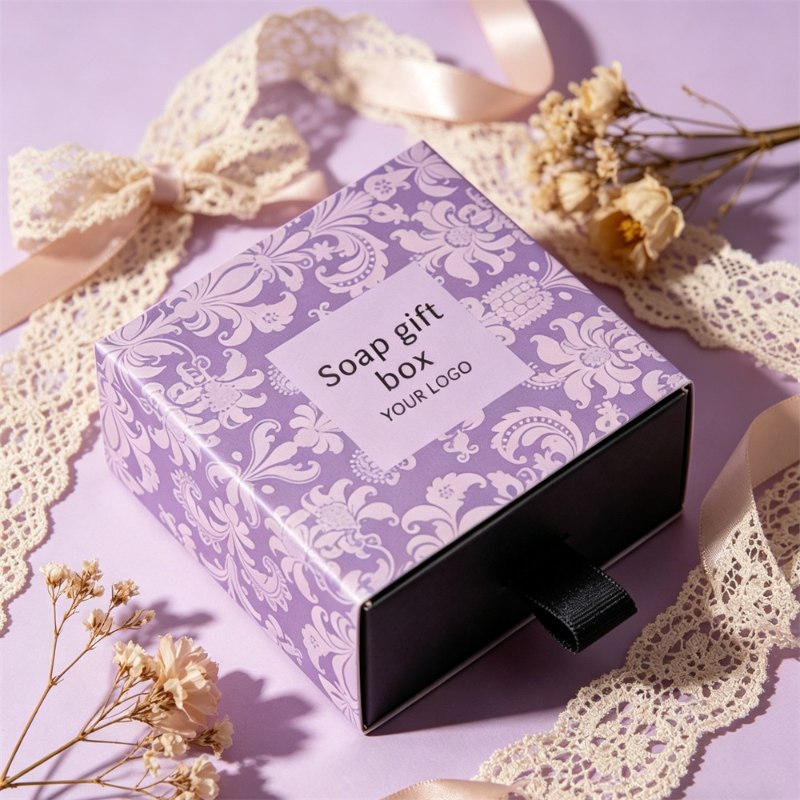 Purple Vintage Floral Soap Packaging Box With Pull Tab