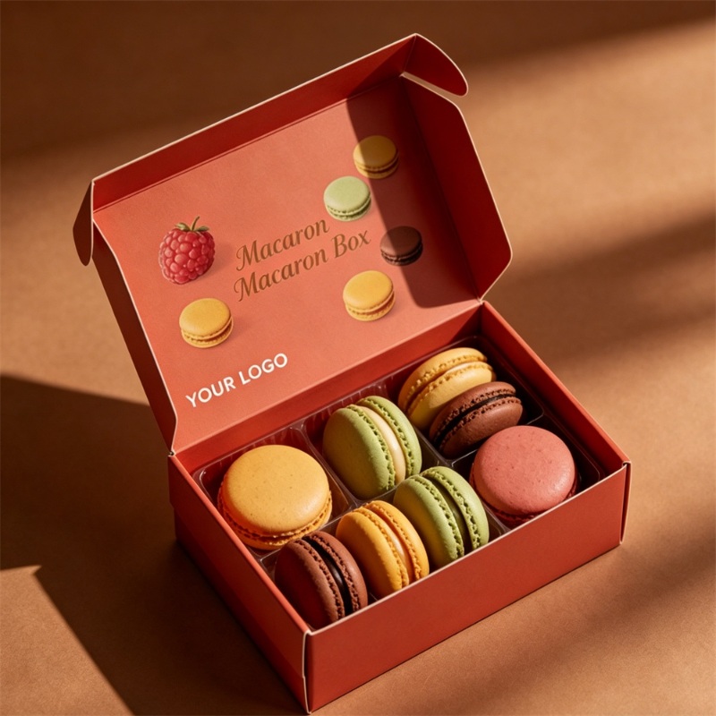 Red Macaron Packaging Box with Color Printing Lid (1)