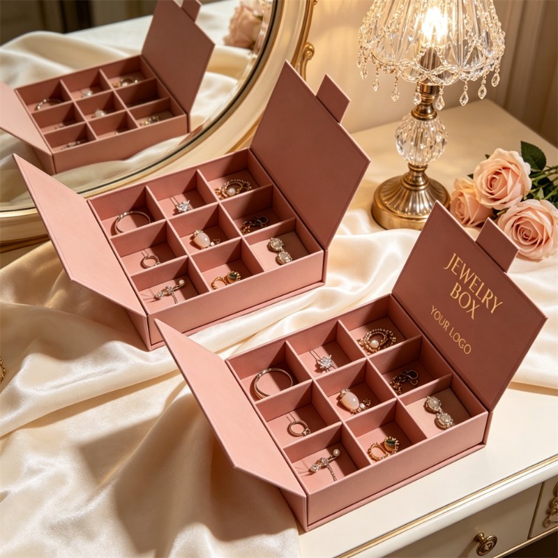 Rose Gold Folding Jewelry Tray Box For Accessories Storage