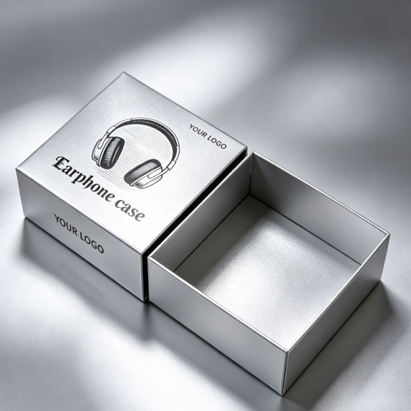 Silver Magnetic Closure Earphone Case Packaging Box