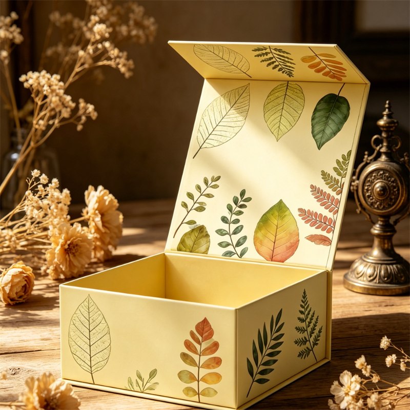 Vintage Yellow Botanical Printed Gift Box With Magnetic Lid