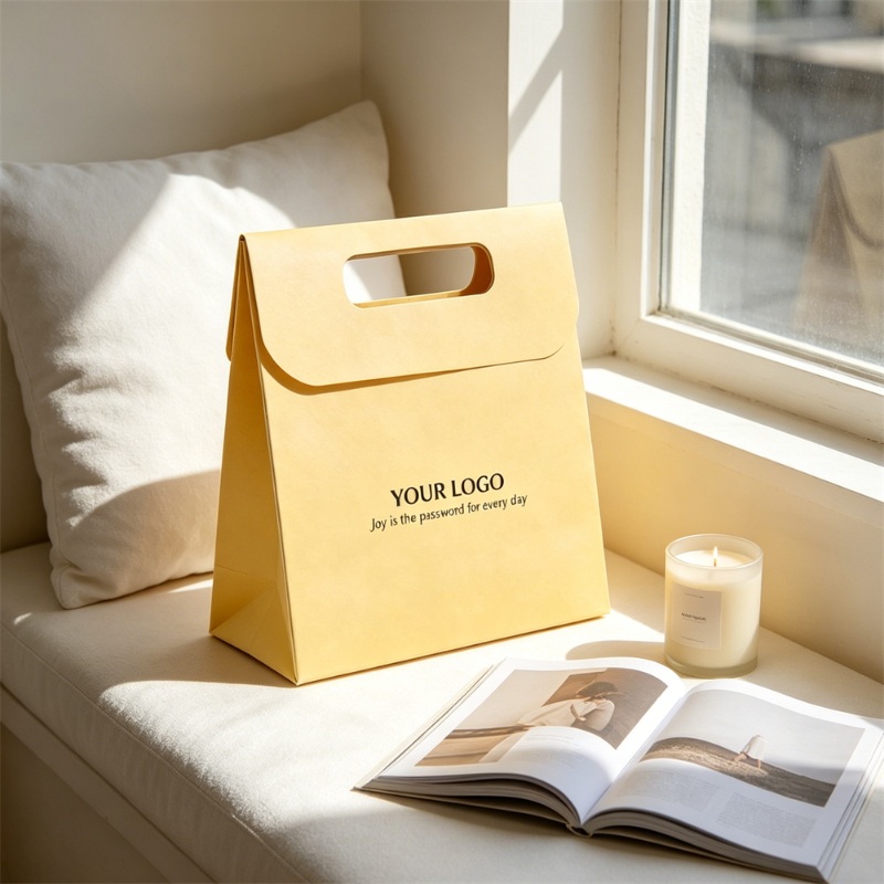 Yellow Kraft Paper Bag With Handle and logo