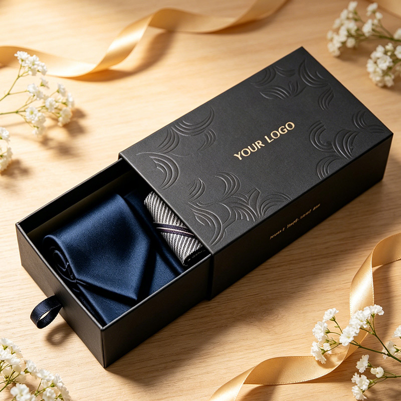 Black Drawer Mens Silk Necktie Box With Your Logo For Elegant Gifting