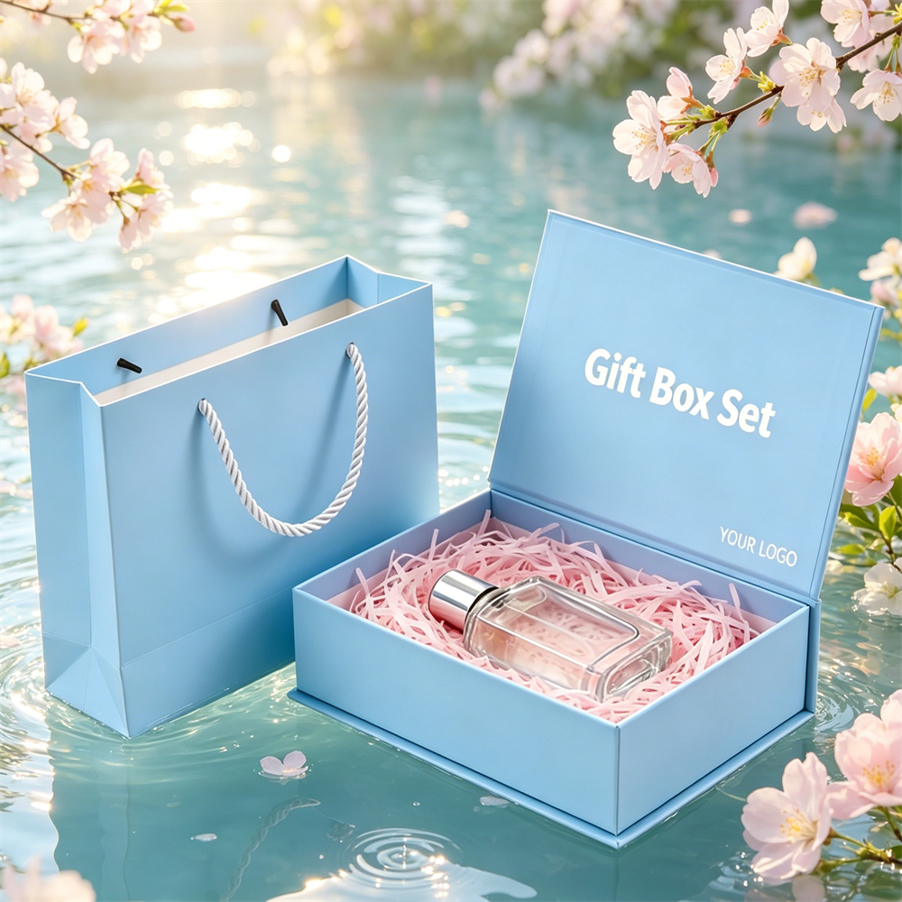 Blue Gift Box Set With Tissue Paper For Festival Presents