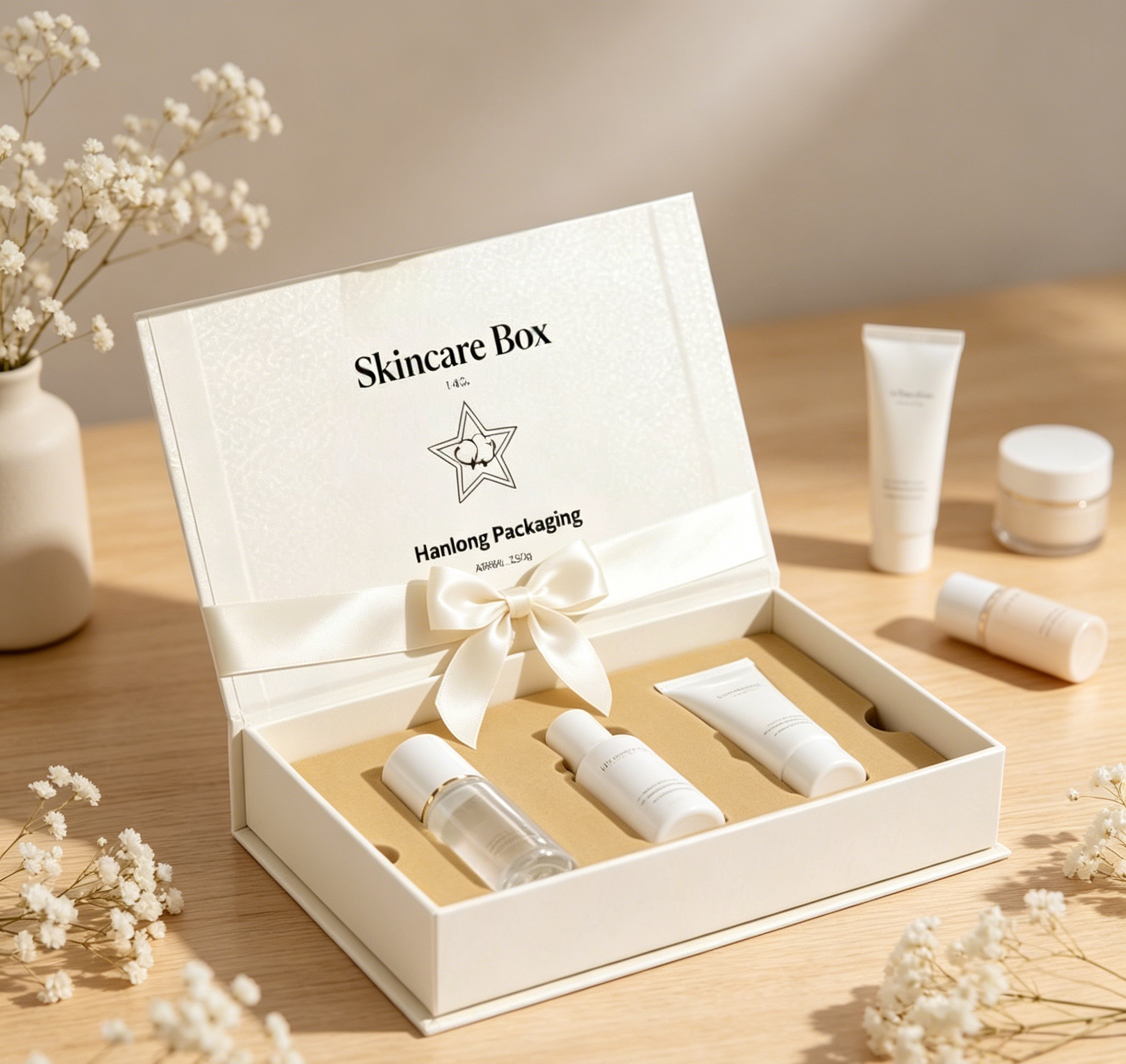 Korean Style White Skincare Kit Magnetic Box With Custom Logo