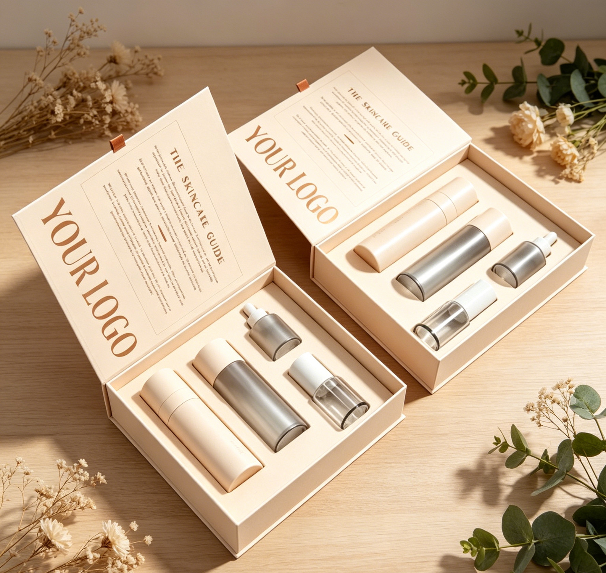 Magazine Style Skincare Set Box Magnetic Packaging With Custom Logo Print