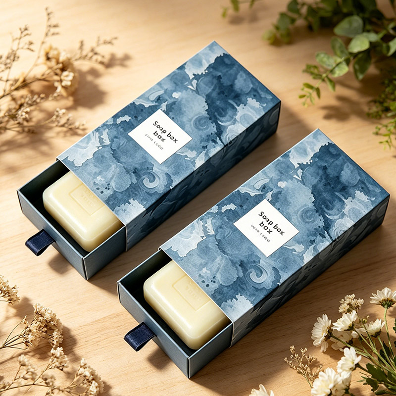 Rectangular Drawer Soap Gift Box With Dark Blue Pull