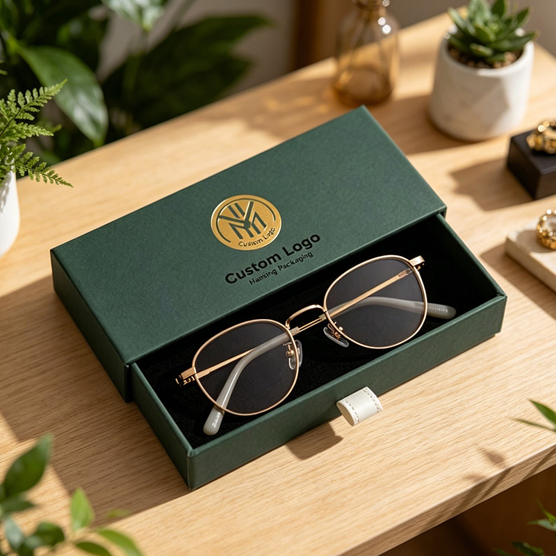 Vintage Green Eyeglass Box Rigid Drawer Packaging With Custom Logo