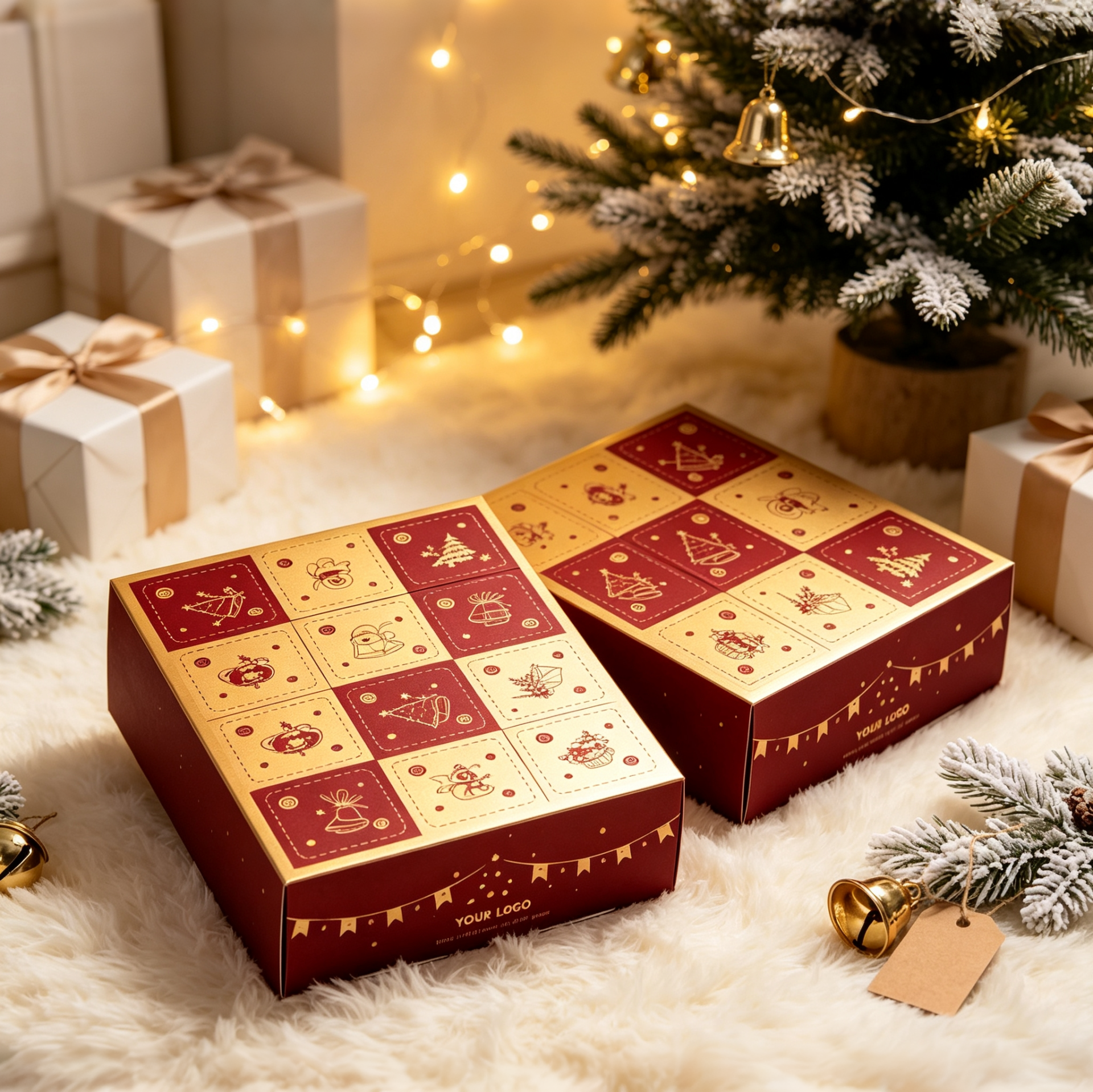 9-Window Lidded Perforated Box Christmas Countdown Box