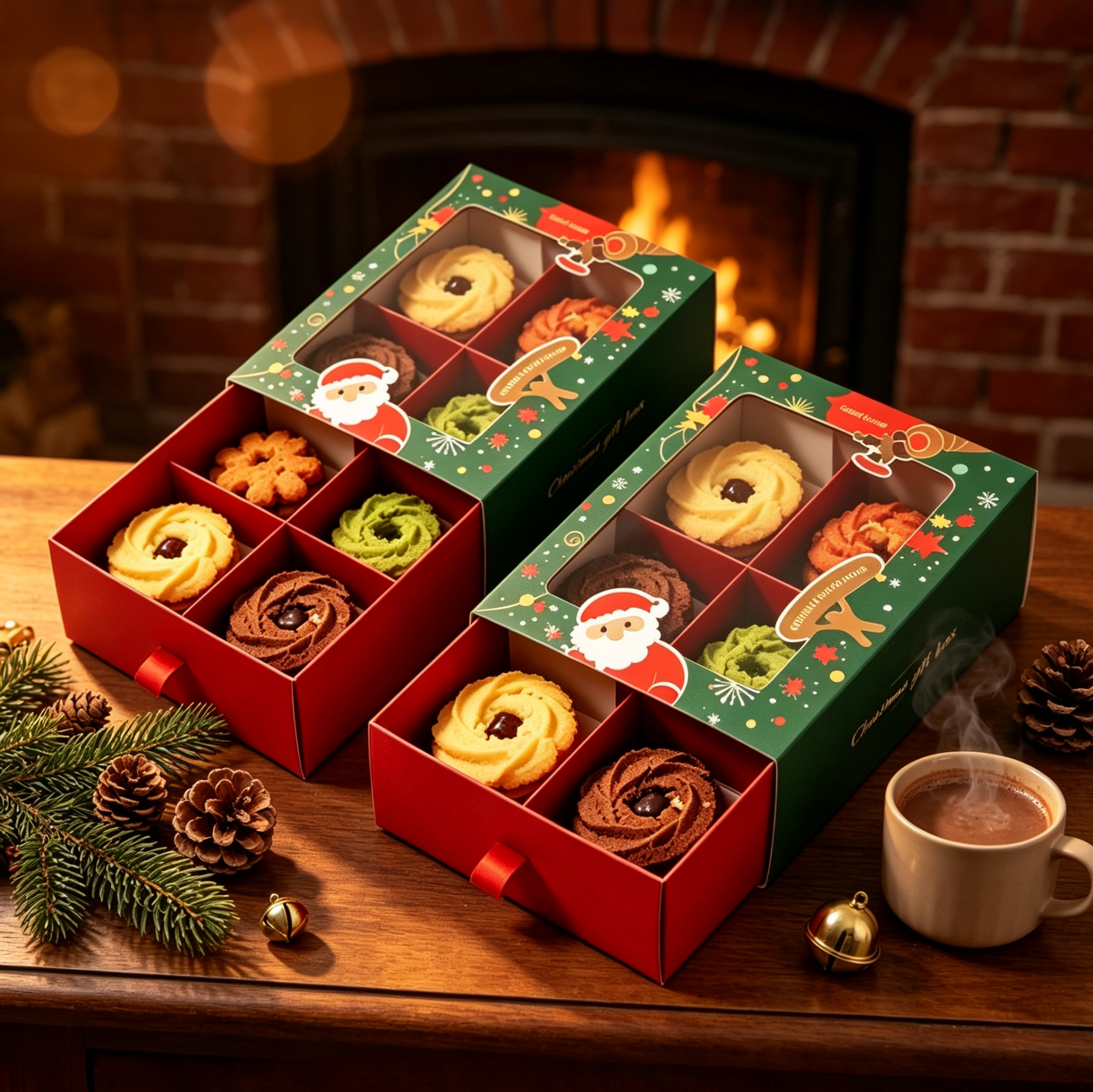 Christmas Cookie Box Compartment Window Drawer Box