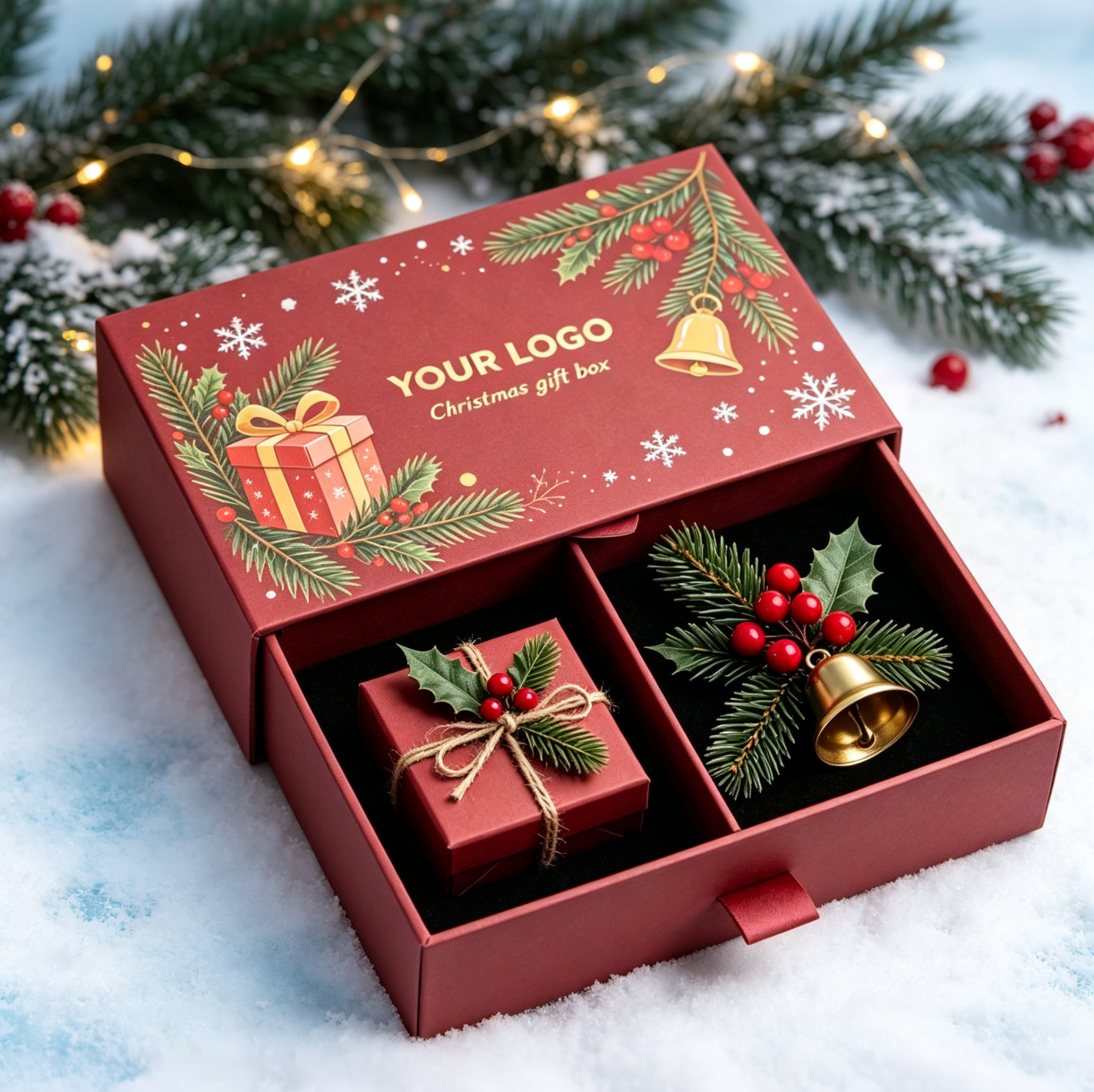 Classic Red Christmas Drawer Box with Dual Compartments