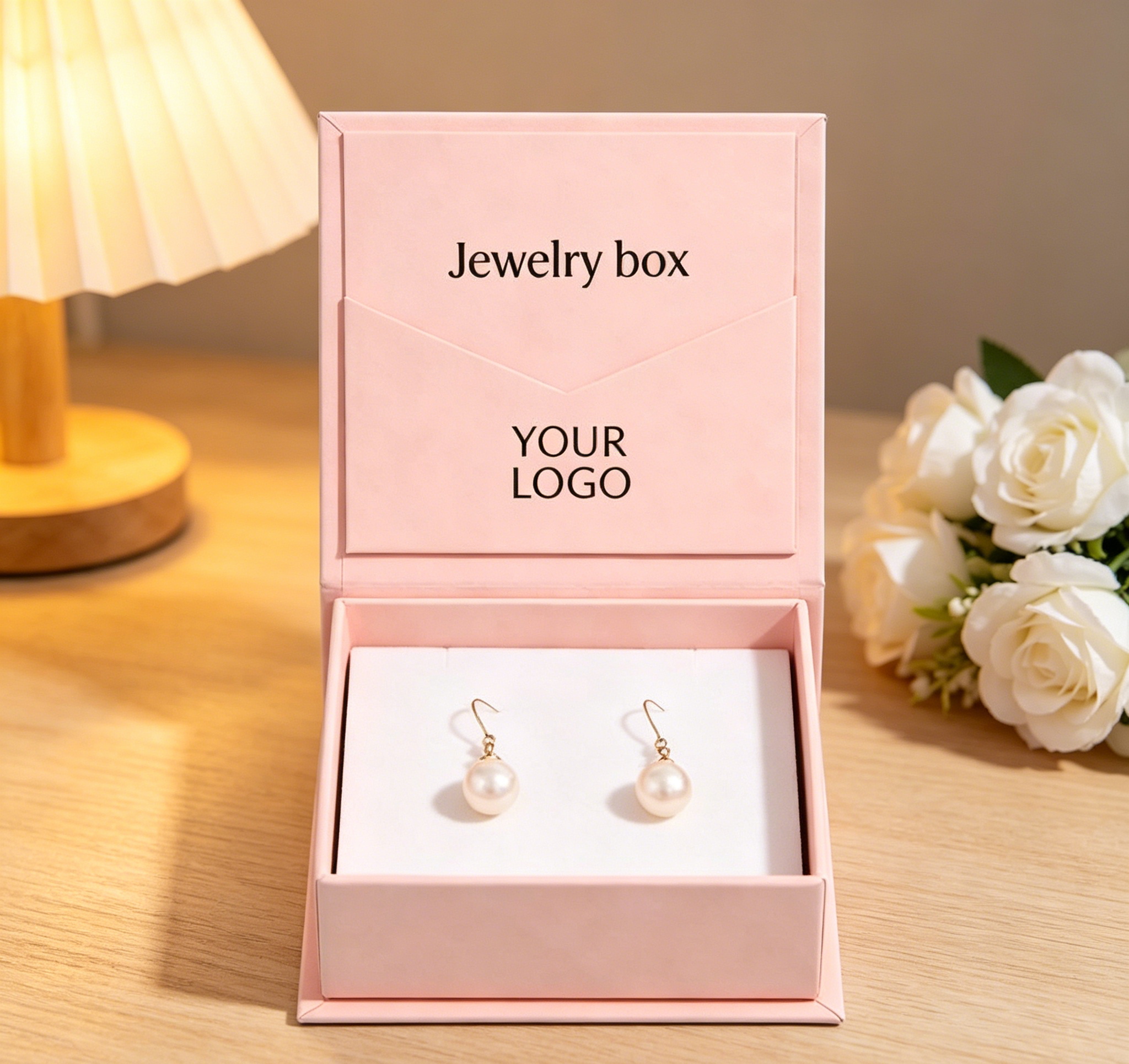 Custom Logo Pink Jewelry Gift Box Simple Flip Top Packaging With EVA Insert
