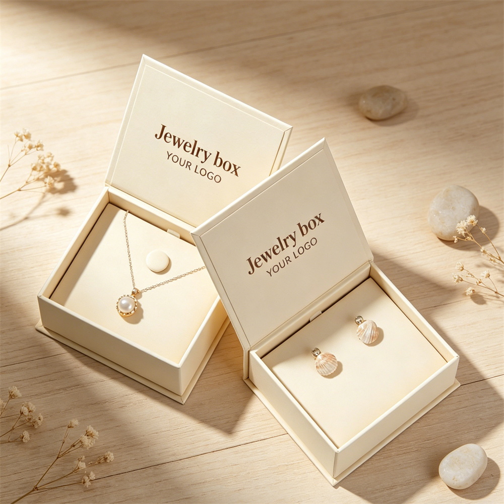 Luxury Ivory Velvet Jewelry Box For Necklace And Earrings