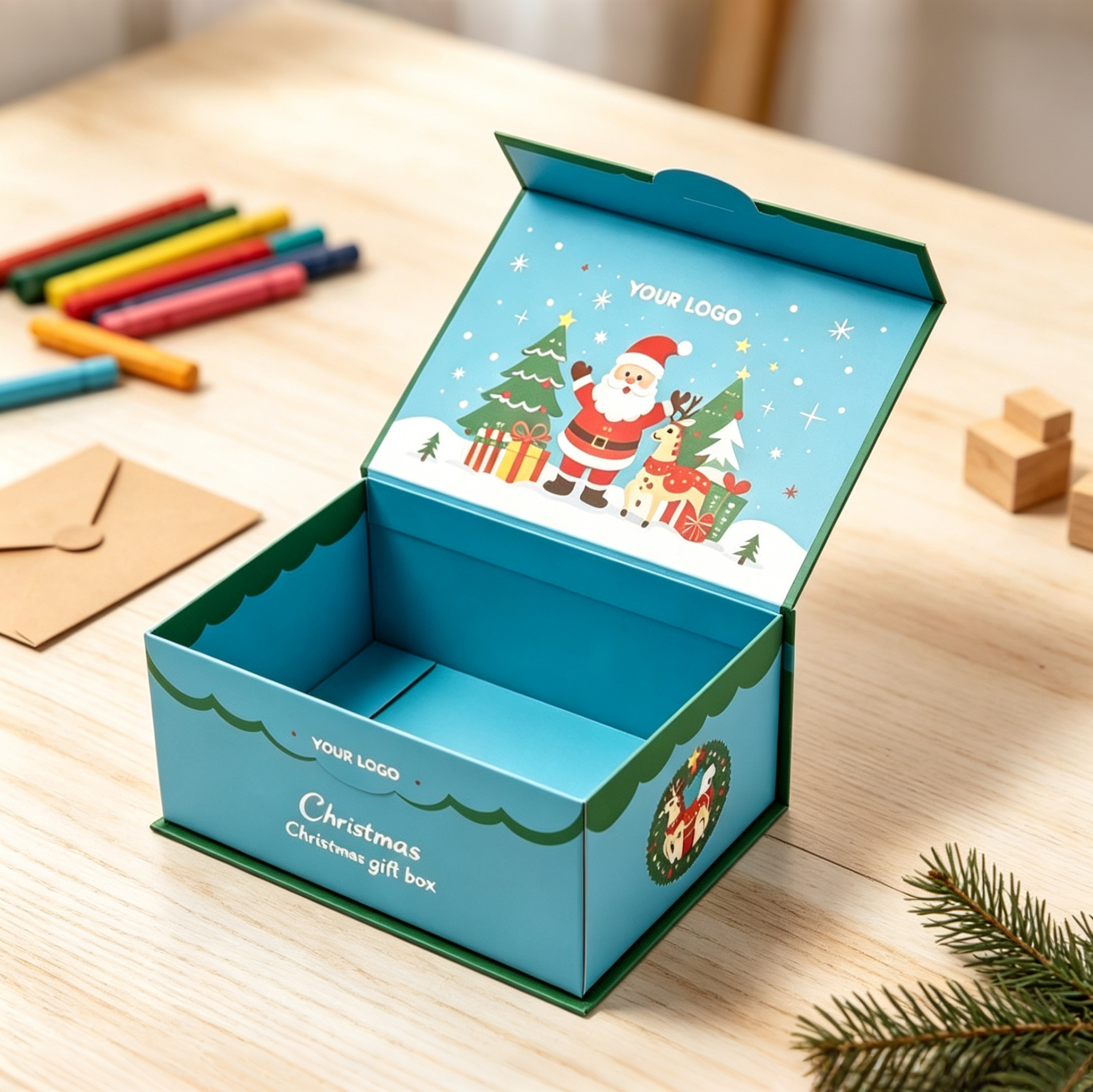 Magnetic closure Blue Christmas Gifts Packaging Box